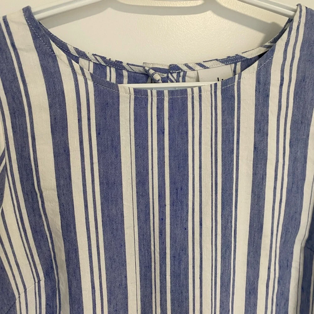 CAbi 5343 Wing Top Blue White Striped Linen Blend Blouse Crop Keyhole Size Small - Picture 7 of 10
